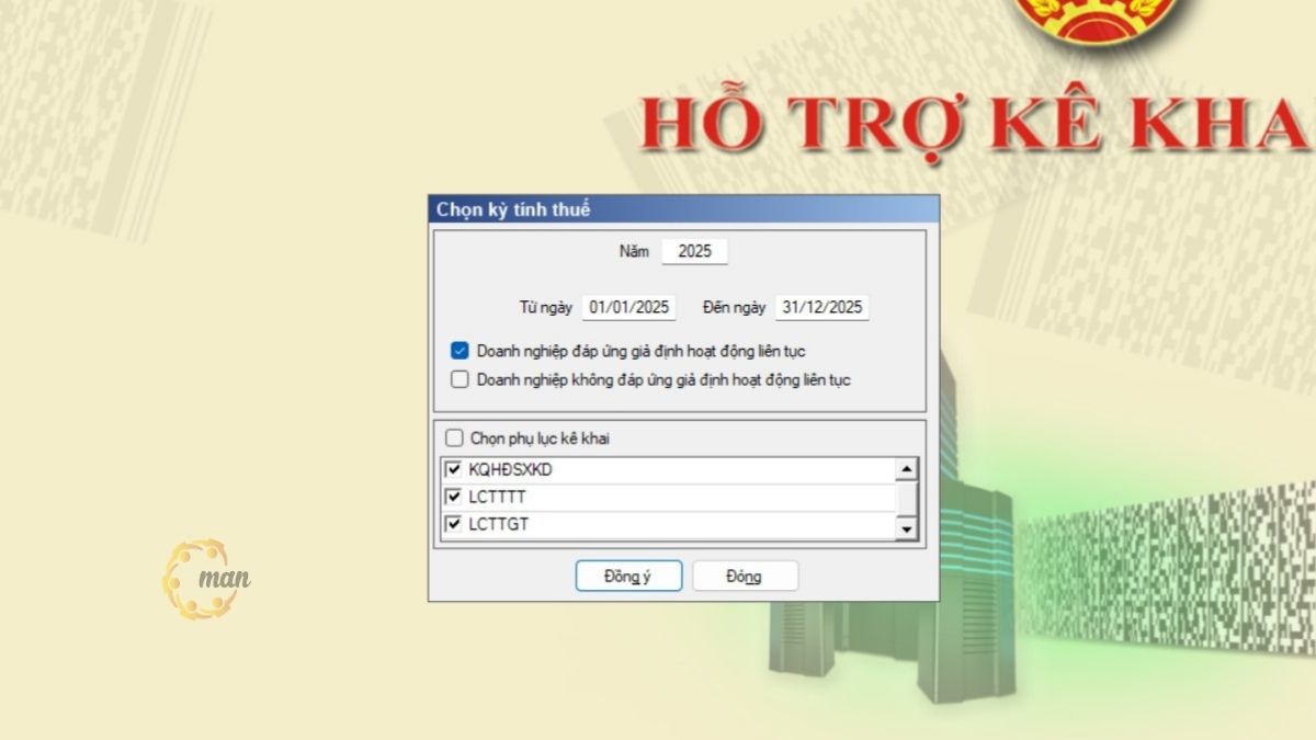 Chọn niên độ tài chính