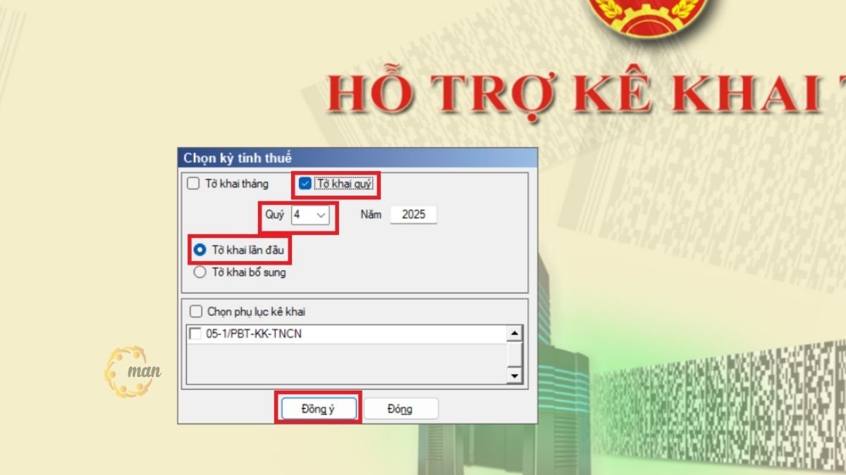 Lựa chọn kỳ kê khai theo quý