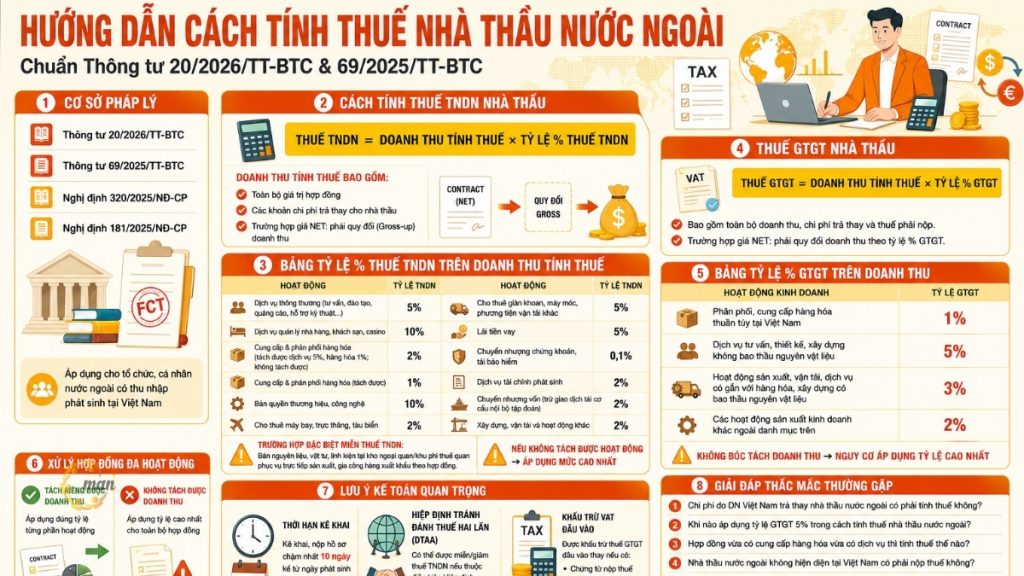 Hướng dẫn cách tính thuế nhà thầu nước ngoài