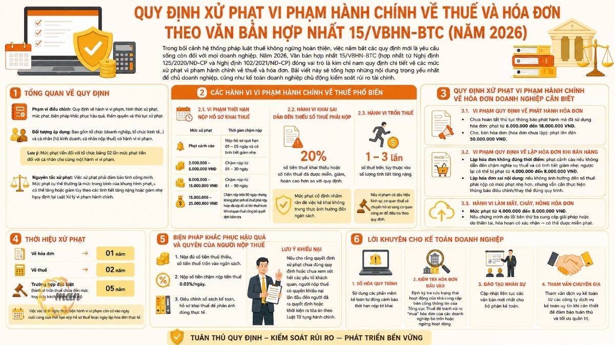 Xử phạt vi phạm hành chính về thuế và hóa đơn quy định tại Văn bản hợp nhất 15