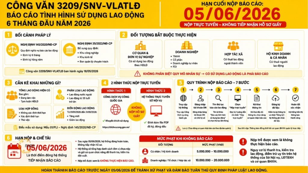 Công văn 3209/SNV-VLATLĐ về báo cáo tình hình sử dụng lao động 6 tháng đầu năm