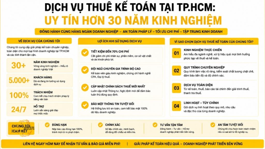 Dịch vụ thuê kế toán tại TPHCM uy tín hơn 30 năm kinh nghiệm