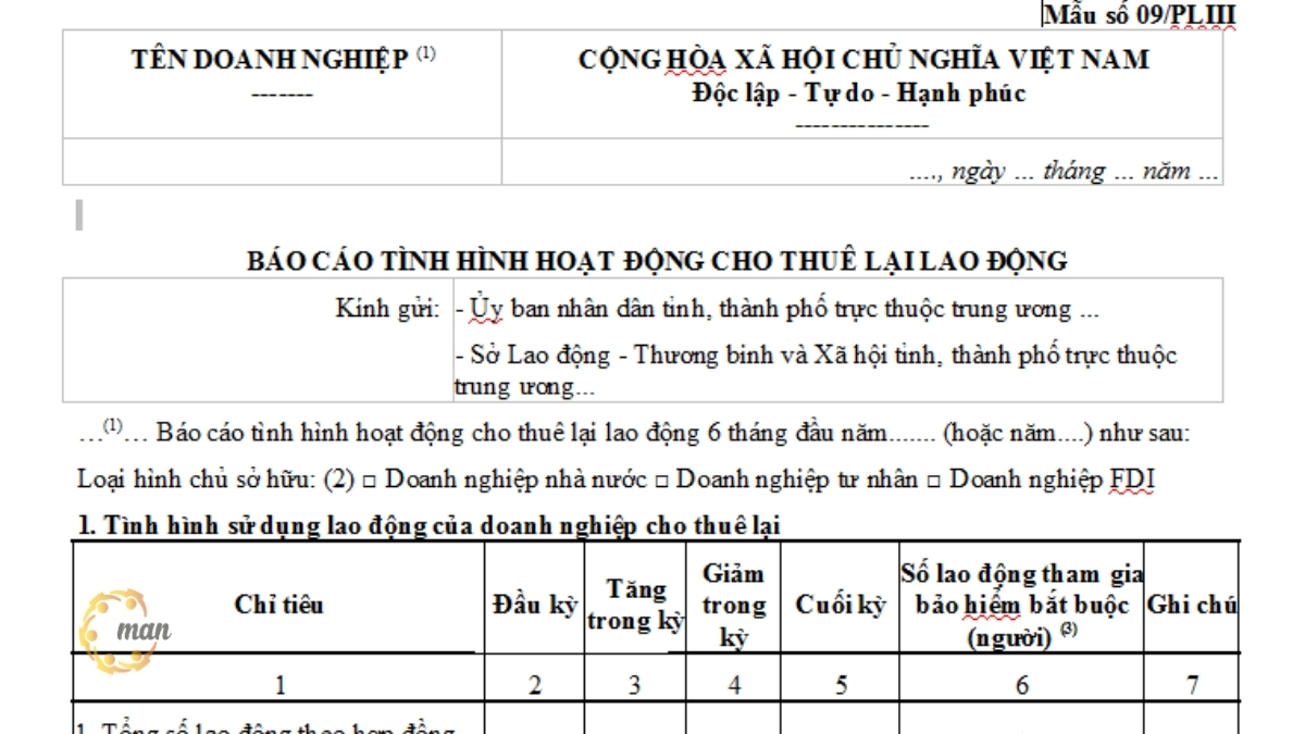 Mẫu báo cáo tình hình cho thuê lại lao động 6 tháng đầu năm 2026