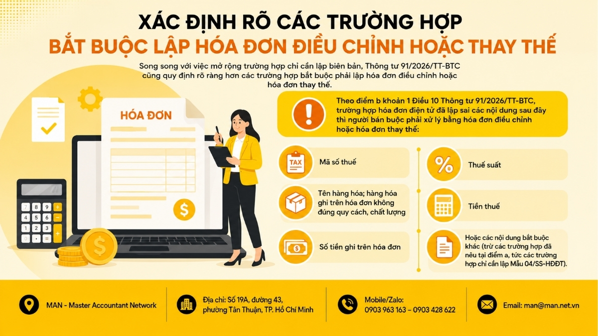 5 thay đổi quan trọng khi điều chỉnh hóa đơn điện tử, trường hợp bắt buộc lập hóa đơn điều chỉnh hoặc thay thế