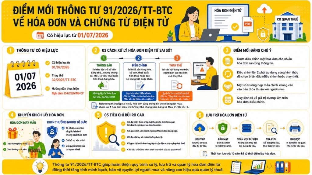 Điểm mới Thông tư 91/2026/TT-BTC về hóa đơn và chứng từ điện tử