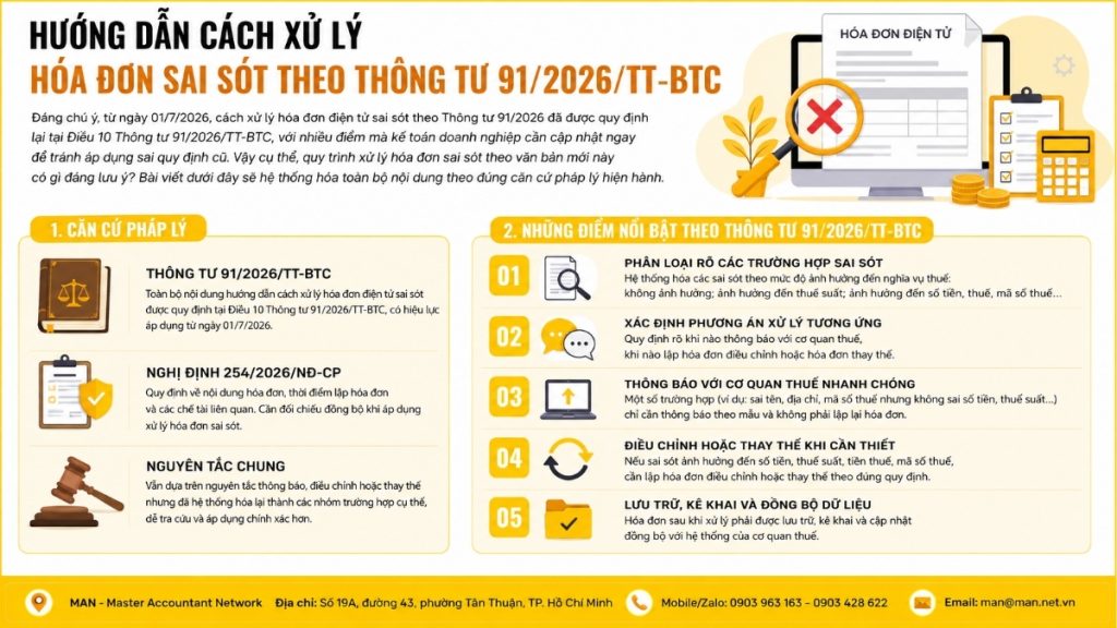 Hướng dẫn cách xử lý hóa đơn sai sót theo Thông tư 91/2026_TT-BTC