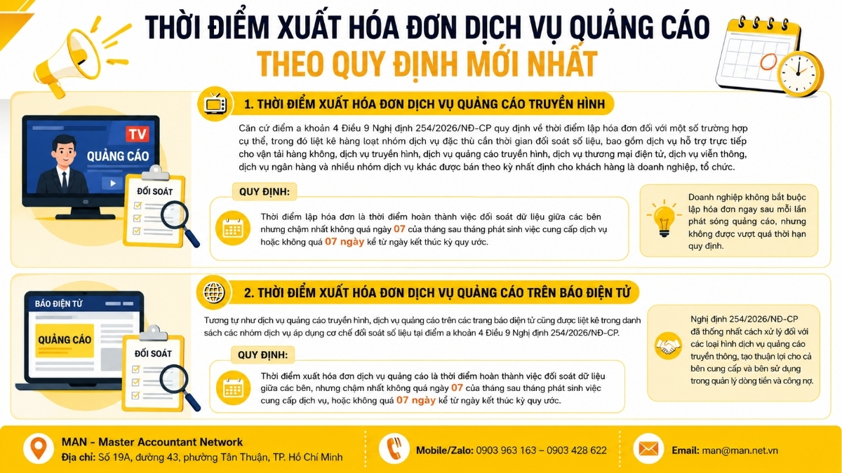 Thời điểm xuất hóa đơn dịch vụ quảng cáo theo quy định mới nhất