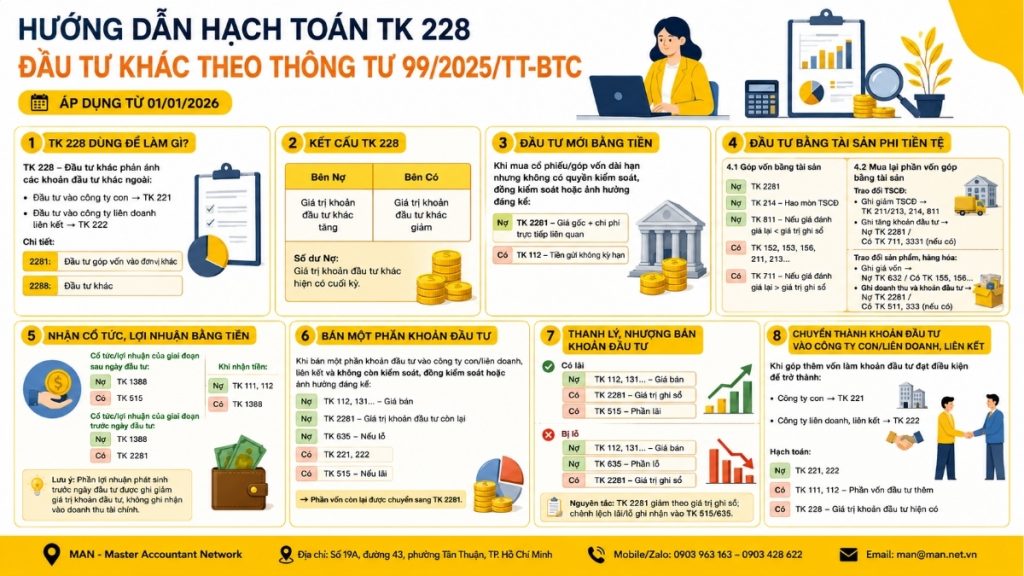 Hướng dẫn hạch toán tài khoản 228 theo Thông tư 99/2025/TT-BTC