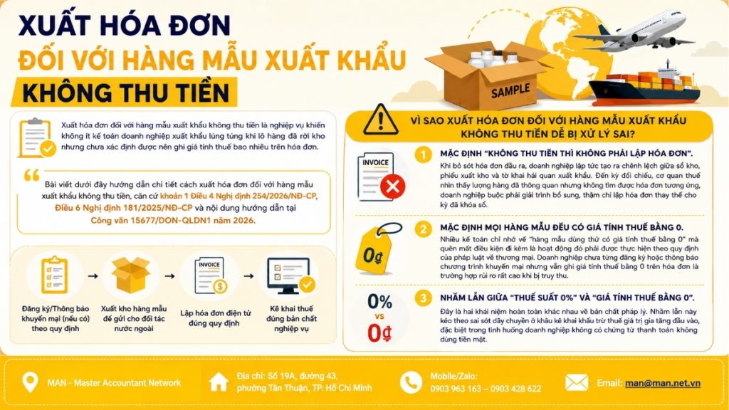 Xuất hóa đơn đối với hàng mẫu xuất khẩu không thu tiền